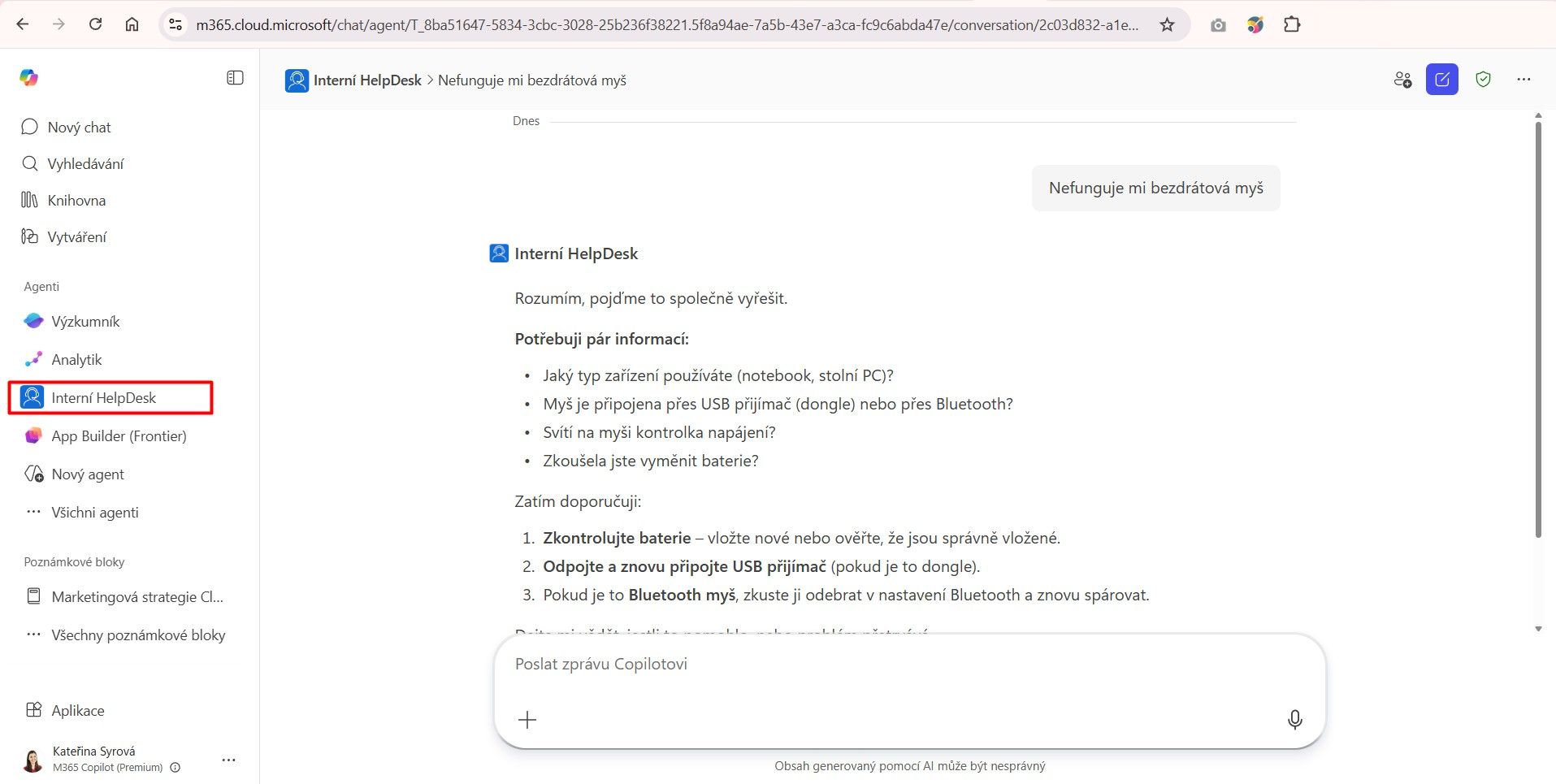 AI Copilot v HelpDesk aplikaci